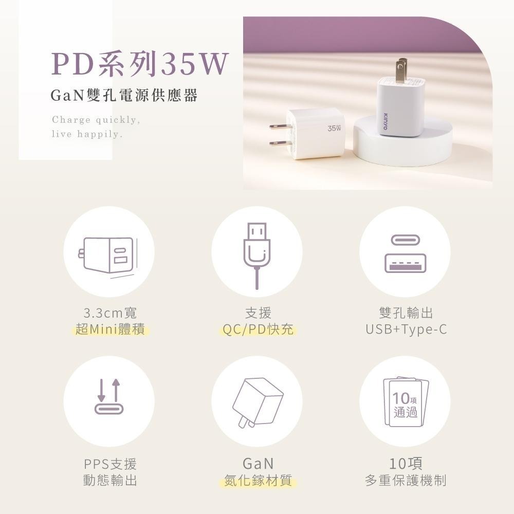 含稅全新原廠保固一年KINYO氮化鎵35W高效快充PD3.0+ Type C多重保護充電器充電頭(PDCB-135)-細節圖3