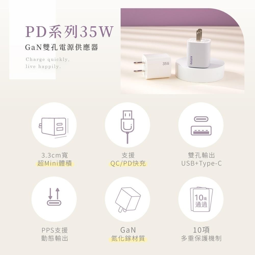 含稅全新原廠保固一年KINYO氮化鎵35W高效快充PD3.0+ Type C多重保護充電器充電頭(PDCB-135)-細節圖3