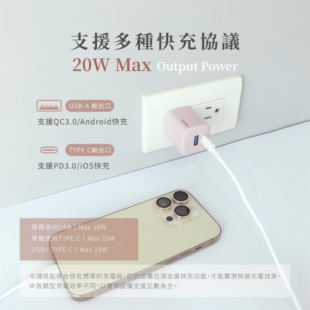 含稅全新原廠保固一年KINYO氮化鎵20W高效快充PD3.0+ Type C多重保護充電器充電頭(PDCB-120)-細節圖5