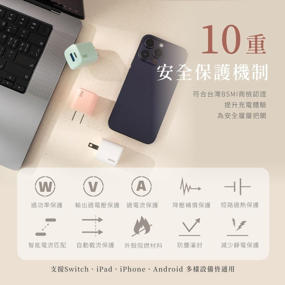 含稅全新原廠保固一年KINYO氮化鎵20W高效快充PD3.0+ Type C多重保護充電器充電頭(PDCB-120)-細節圖8