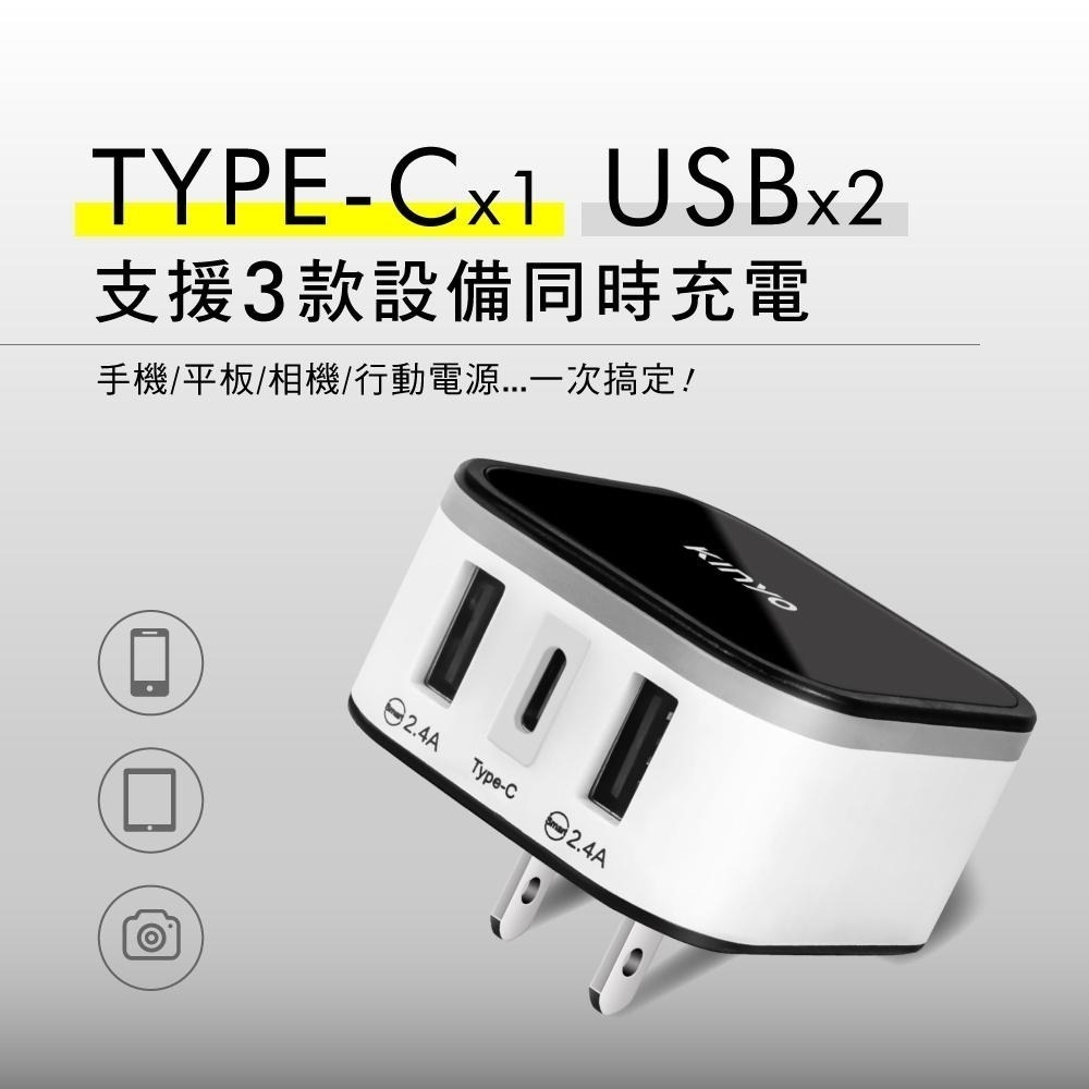 含稅全新原廠保固一年KINYO大電流3.4A萬國旅行2USB+1TypeC轉接插頭充電器充電頭(MPP-3456-1)-細節圖4