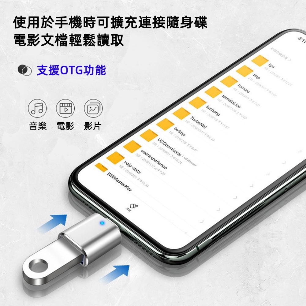 含稅全新特價月陽鋁合金Type-C公轉USB3.0母帶LED燈支援OTG轉接頭(CTU30)-細節圖3