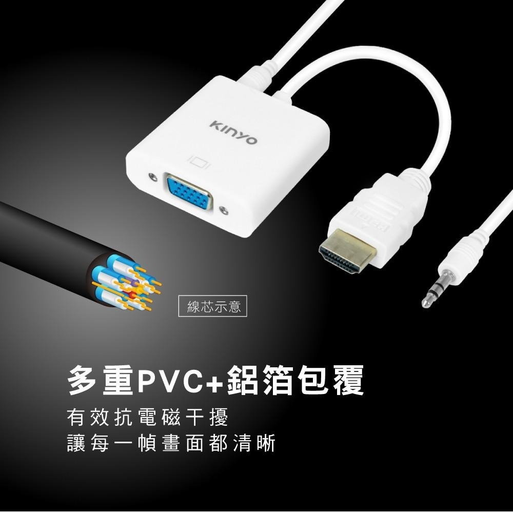 含稅全新原廠保固一年KINYO帶3.5音源鍍金HDMI轉VGA影像轉接器(HDV-021)-細節圖4