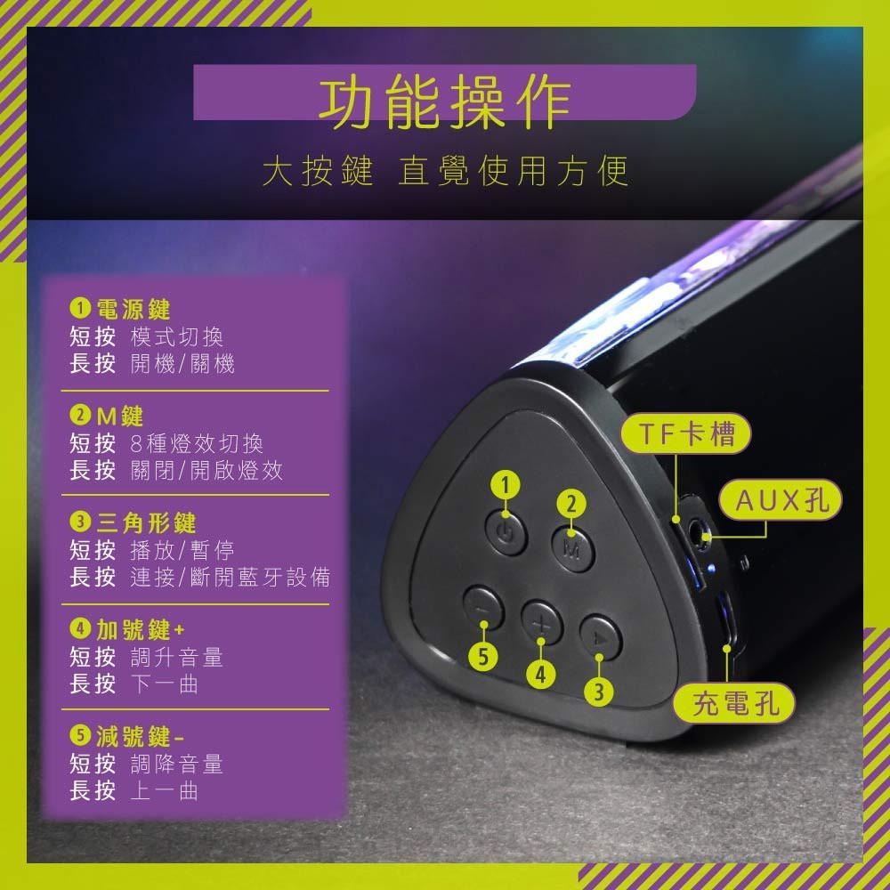 含稅全新原廠保固一年KINYO三角聲霸雙喇叭RGB炫光藍芽5.3串聯TWS插卡喇叭音箱(BTS-762)-細節圖6