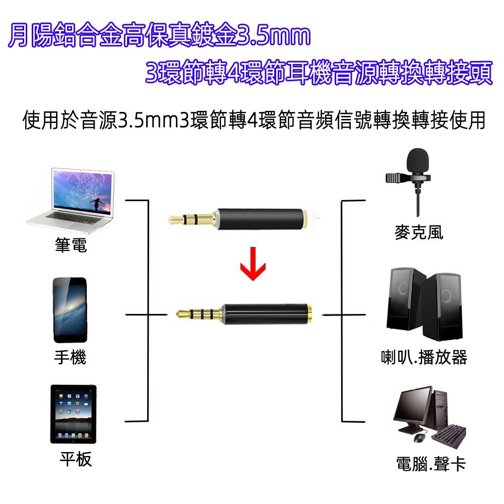 含稅全新特價月陽鋁合金高保真鍍金3.5mm 3環節轉4環節耳機音源轉換轉接頭(ST34)-細節圖2