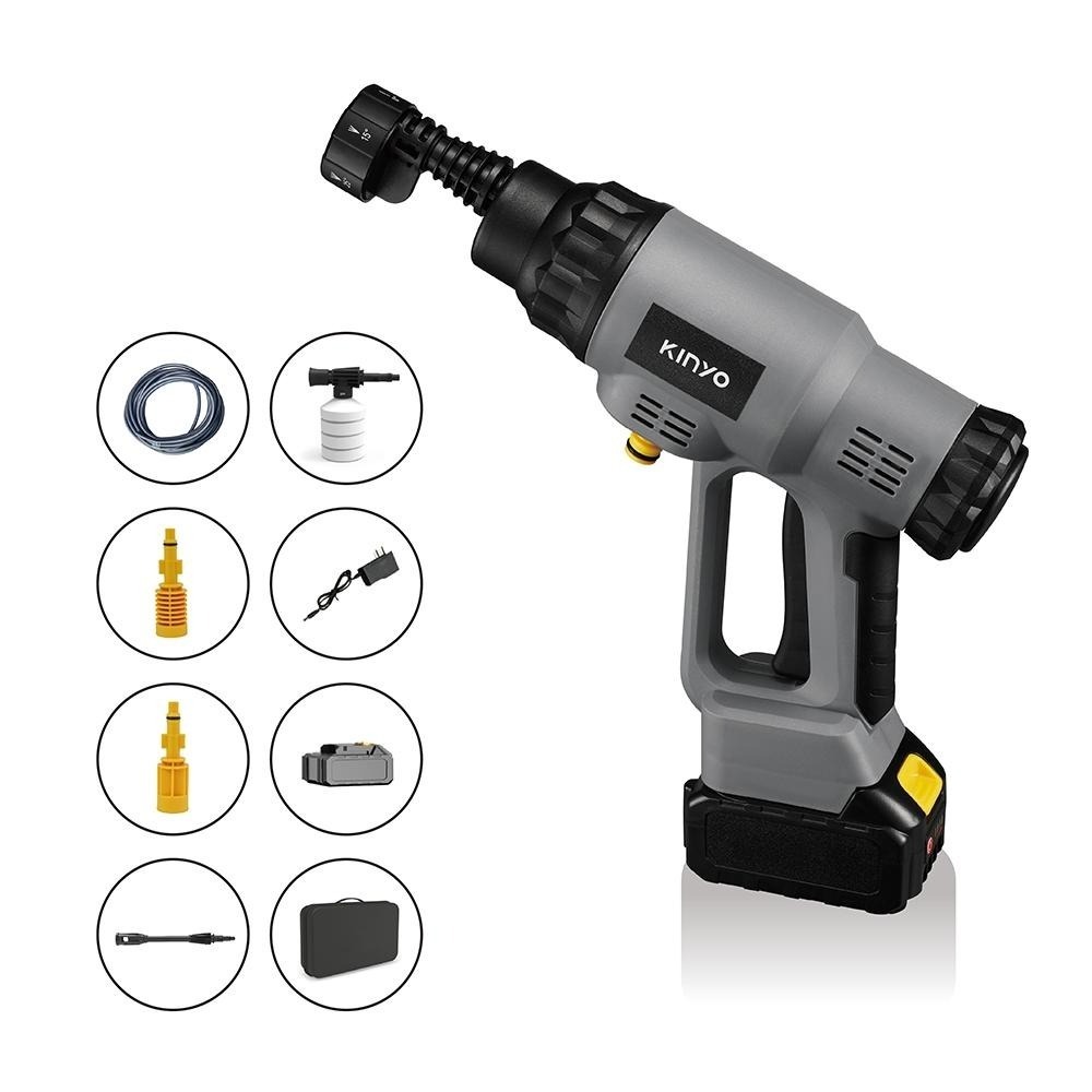 含稅全新原廠保固一年送收納包KINYO充電式大電量6出水模式5米管高壓清洗機(HPC-63)-細節圖2