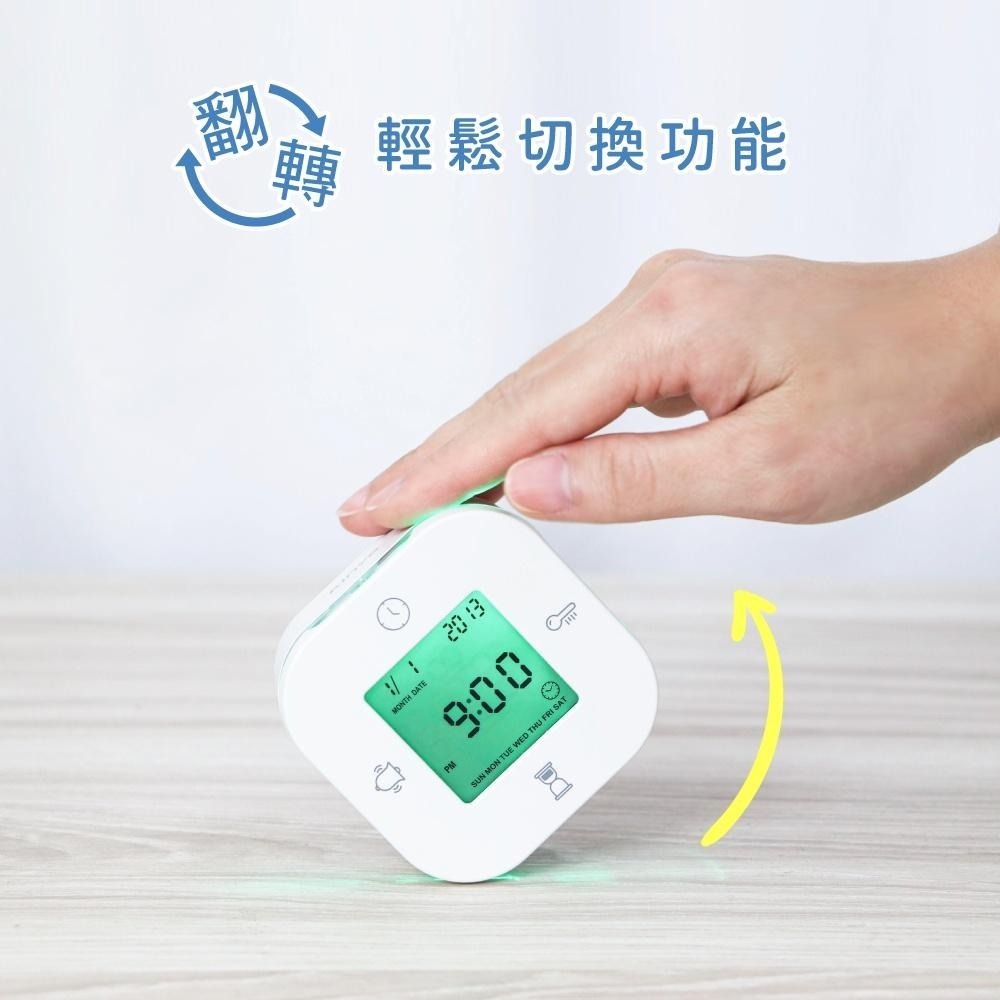 含稅全新原廠保固一年KINYO四合一翻轉萬年曆計時器溫度背光電子鐘鬧鐘(TD-098)-細節圖2