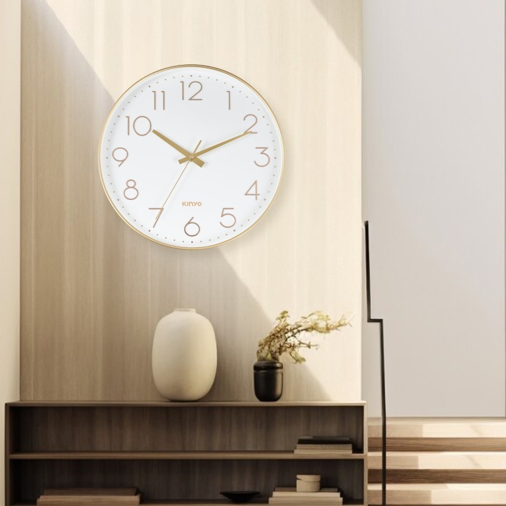 含稅全新原廠保固一年KINYO燙金大數字14吋35公分靜音掃描機芯掛鐘壁掛鐘(CL-225)-細節圖8