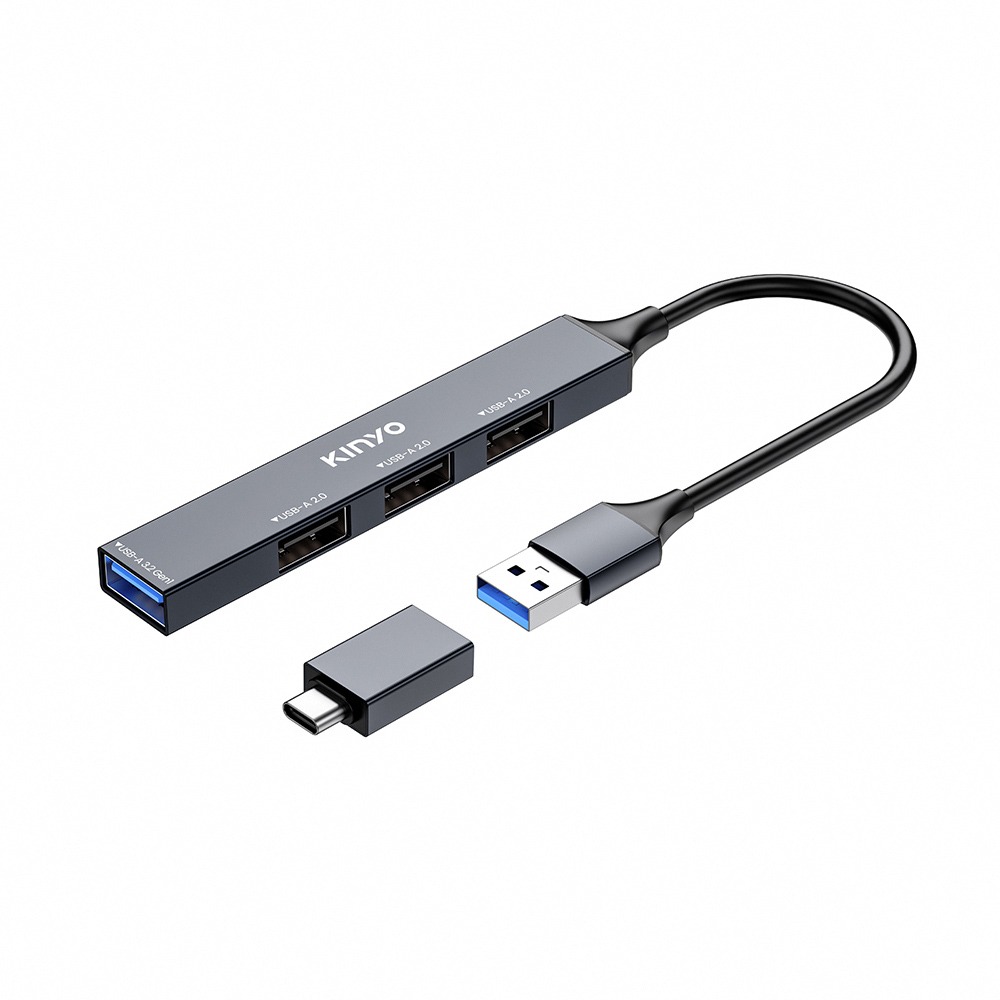 含稅全新原廠保固一年送TYPEC轉接頭KINYO鋁合金4孔USB3.2高速HUB集線器分享器擴充埠(HUB-35)-細節圖9