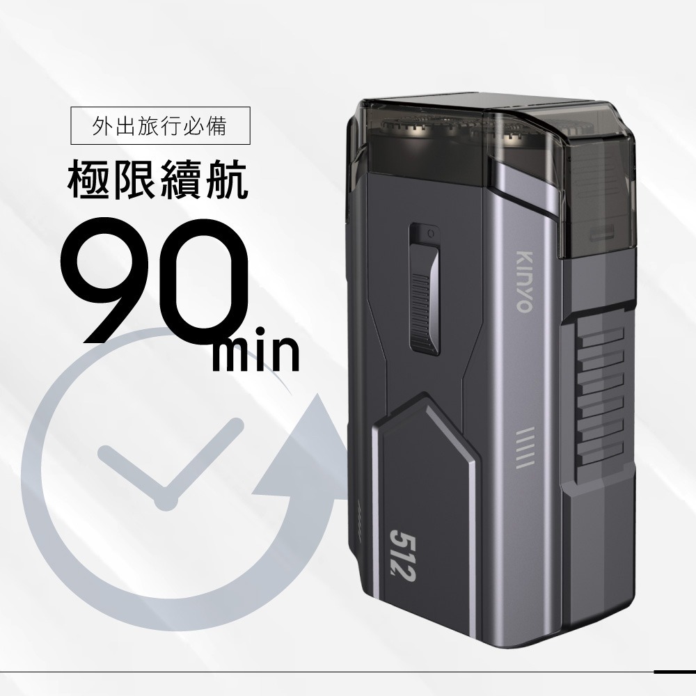 含稅全新原廠保固一年KINYO旅行便攜快充充電式雙環高急速刀網立體浮動刀頭電動刮鬍刀剃鬚器(KS-512)-細節圖2