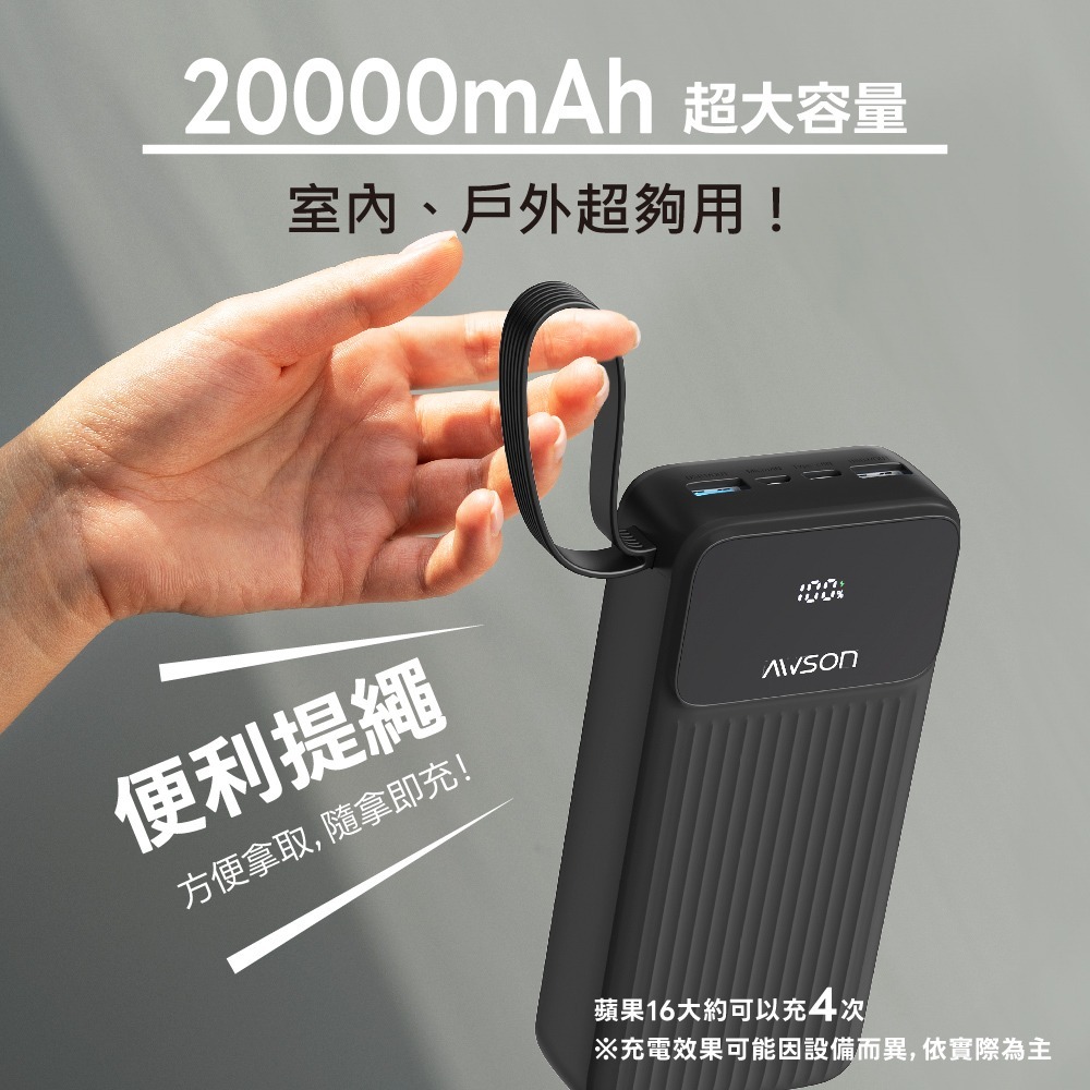 含稅全新原廠保固一年AWSON歐森自帶4線超大電量PD20W快充八重保護充電寶行動電源(AWP-5750)-細節圖2
