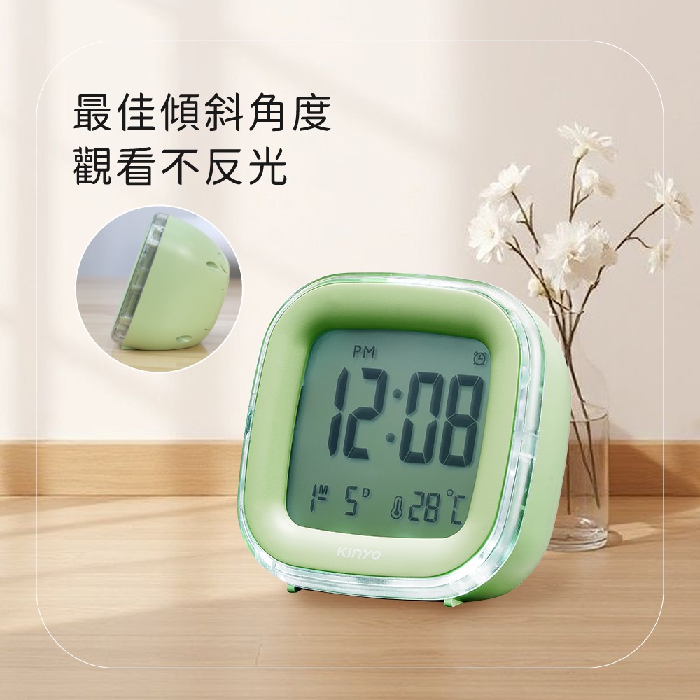 含稅全新原廠保固一年KINYO電池USB雙供電大字幕日期時間溫度小夜燈背光電子鐘貪睡鬧鐘(TD-400)-細節圖7