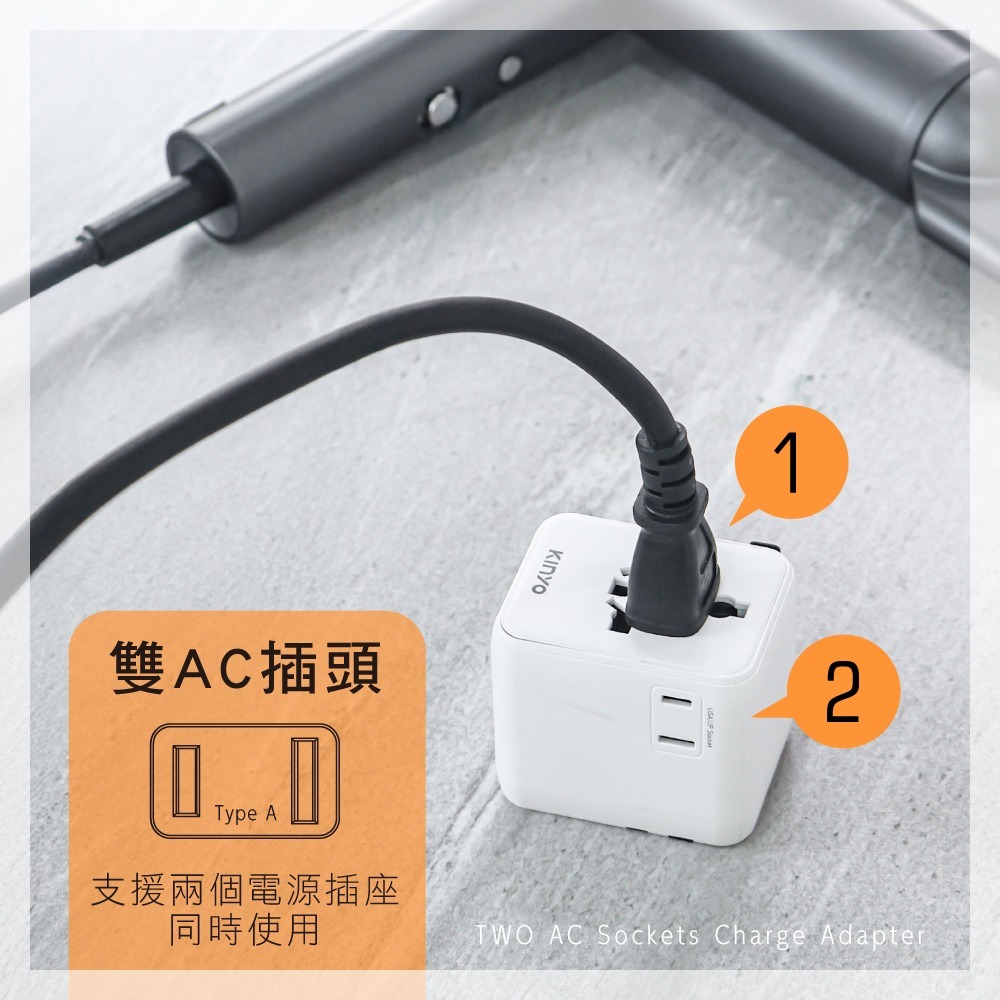 含稅全新原廠保固一年送保險絲KINYO氮化鎵超快充國際轉換插頭雙插座USB雙PD帶保險絲插腳轉換器插座MPP-3520-細節圖9