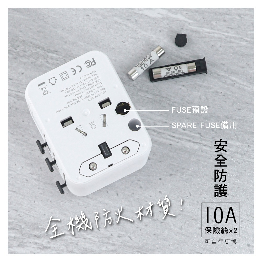 含稅全新原廠保固一年送保險絲KINYO氮化鎵超快充國際轉換插頭雙插座USB雙PD帶保險絲插腳轉換器插座MPP-3520-細節圖11