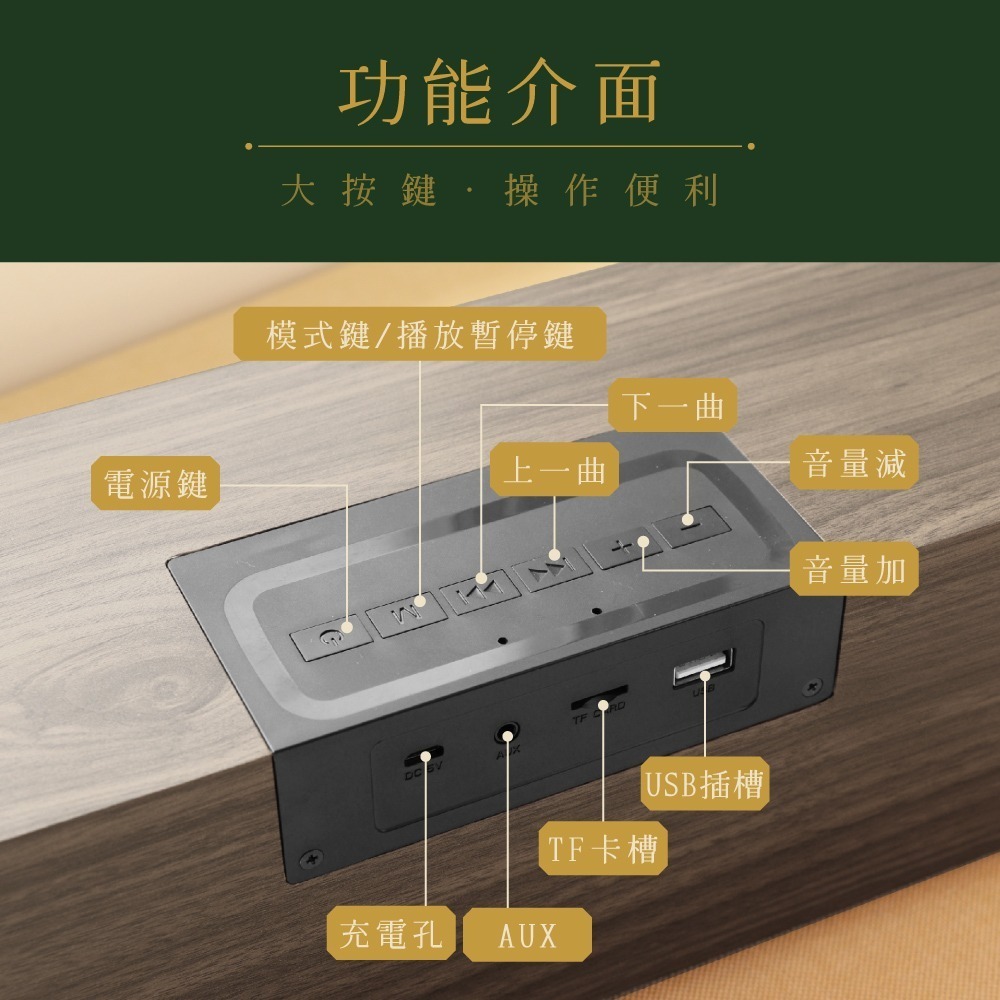 含稅全新原廠保固一年KINYO木質雙喇叭TWS串聯技術讀卡隨身碟藍芽5.3音箱喇叭音響(BTS-751)-細節圖7