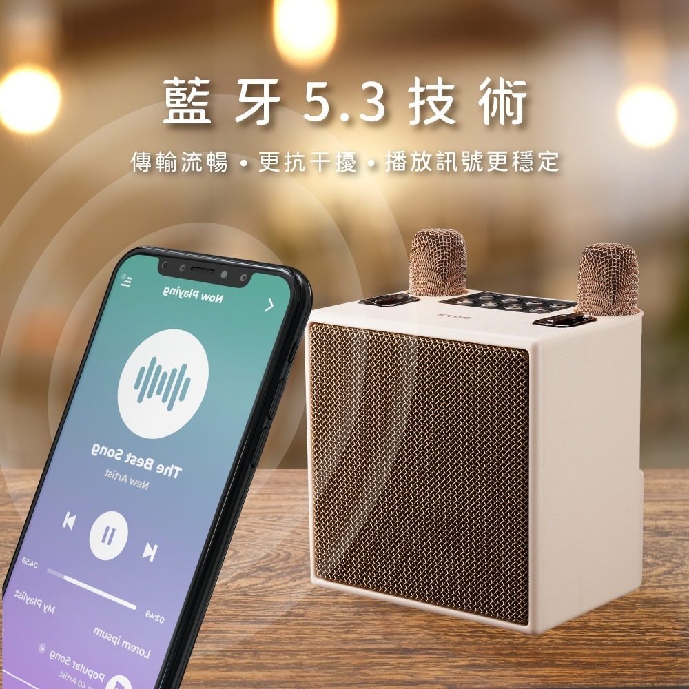 含稅全新原廠保固一年小型便攜KINYO卡拉OK充電式藍芽5.3可消音無線雙麥克風插卡隨身碟音箱喇叭音響(KY-2040)-細節圖7