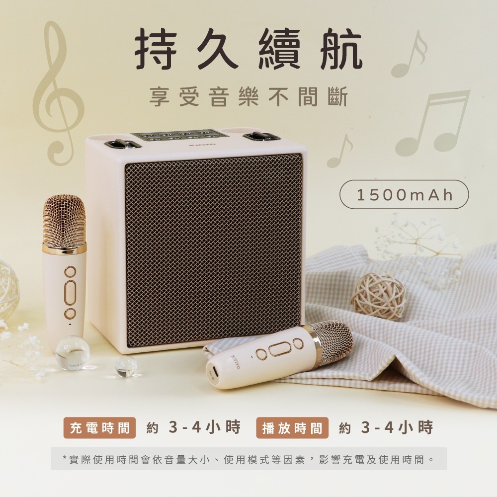 含稅全新原廠保固一年小型便攜KINYO卡拉OK充電式藍芽5.3可消音無線雙麥克風插卡隨身碟音箱喇叭音響(KY-2040)-細節圖9