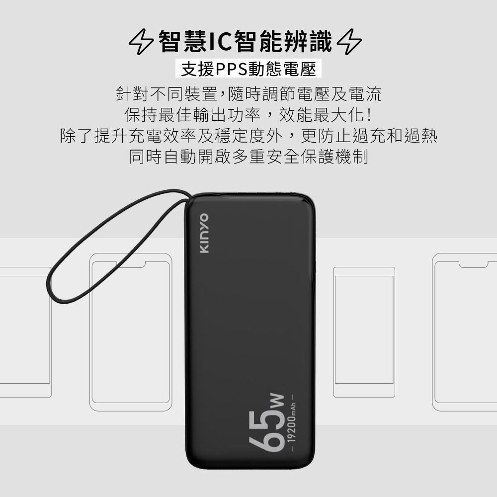 含稅全新原廠保固一年KINYO大電量PD65WQC18W快充台灣BSMI認證4孔八重保護行動電源充電寶KPB-2802-細節圖6