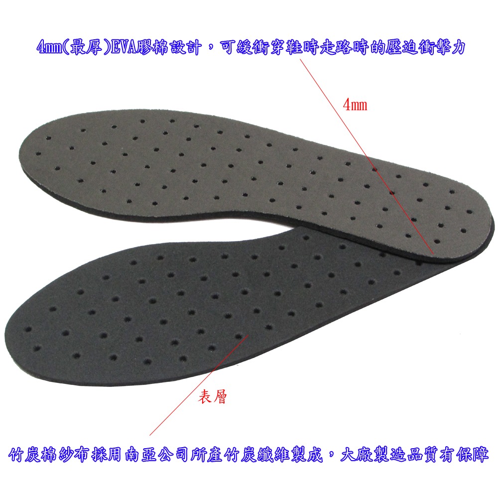 含稅全新特價月陽台灣製造厚4mm通用型可裁剪奈米竹炭消臭鞋墊(WCV230X1)-細節圖2