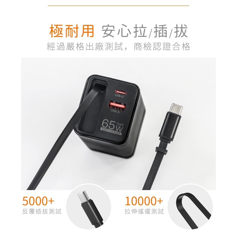 含稅全新原廠保固一年KINYO旅行電壓氮化鎵自帶線65W快充USB加TYPECC多重保護充電器充電頭PDCB-365-細節圖11