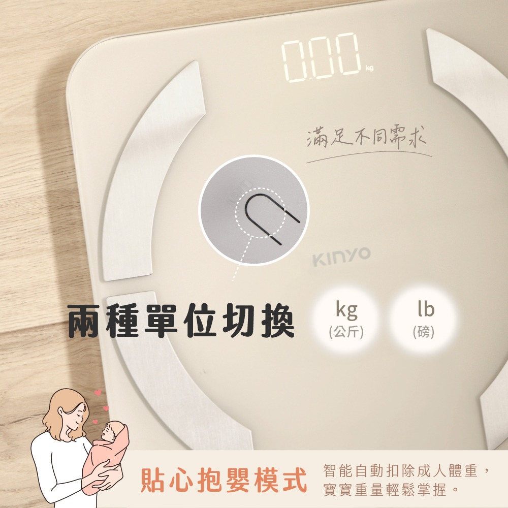 含稅全新原廠保固一年KINYO藍芽APP健康管理20項180公斤鋼化玻璃體重計體重秤(DS-6599)-細節圖8