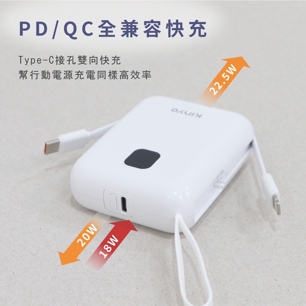含稅全新原廠保固一年自帶線KINYO智能低壓PD/QC快充安規認證八重保護行動電源充電寶器(NKPB-4341)-細節圖5