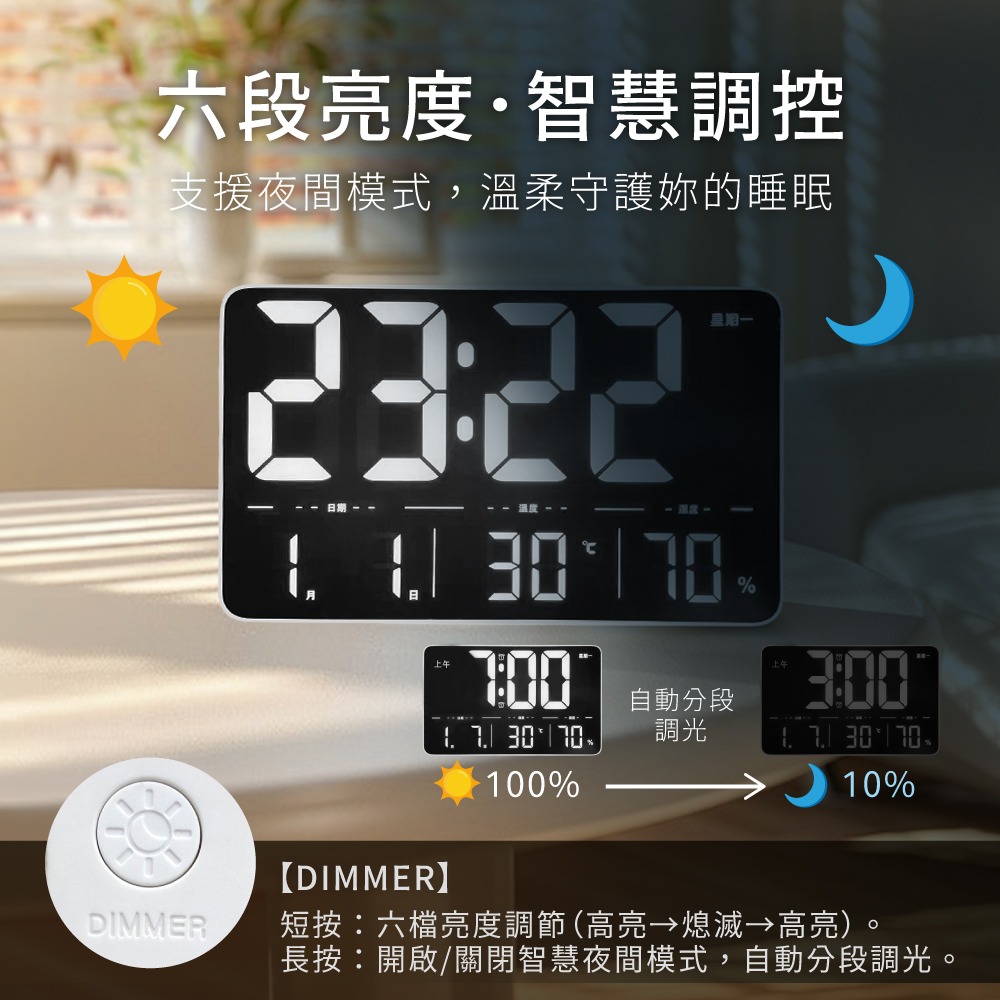含稅全新原廠保固一年KINYO遙控寬屏鏡面USB插電大螢幕萬年曆溫濕度鬧鐘桌掛兩用電子鐘壁掛鐘(TD-3031)-細節圖4