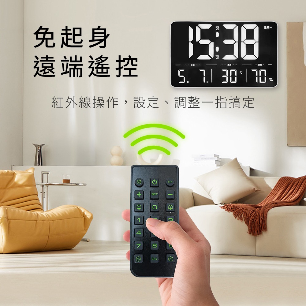 含稅全新原廠保固一年KINYO遙控寬屏鏡面USB插電大螢幕萬年曆溫濕度鬧鐘桌掛兩用電子鐘壁掛鐘(TD-3031)-細節圖6