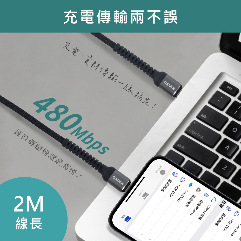 含稅原廠保固一年KINYO台灣製240W快充PDQC長2米TypeC To TypeC充電線資料傳輸線USB-TYC18-細節圖7