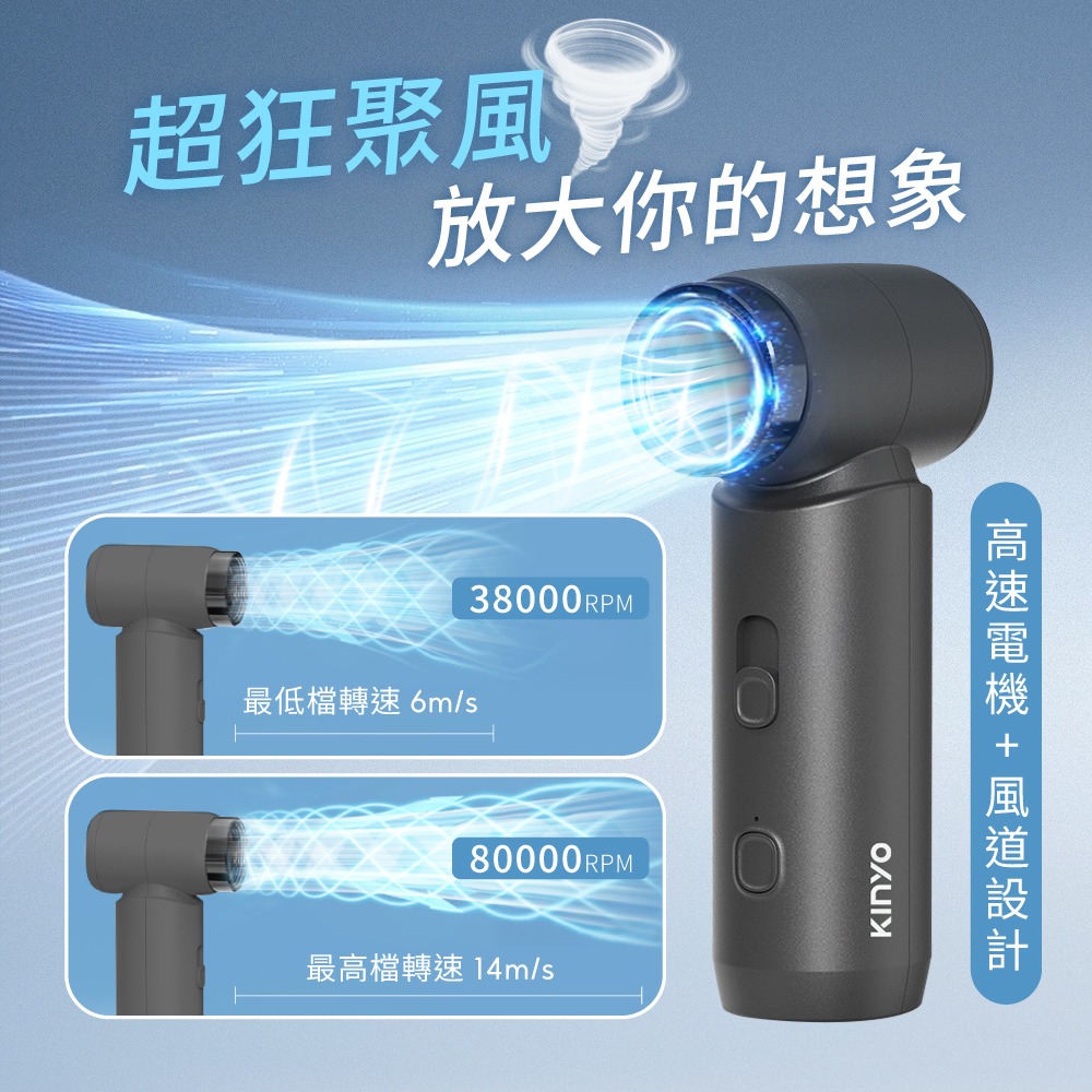 含稅全新原廠保固一年KINYO吹風充氣除塵多功能充電式大電量渦輪風扇USB電風扇涼風扇桌扇(UF-45)-細節圖4