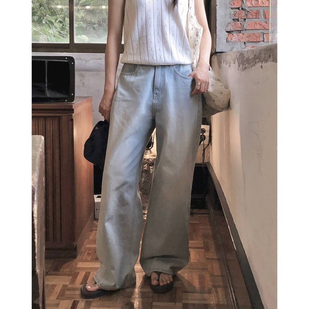 細腰圍推薦✿ 正韓製嘻哈寬鬆牛仔褲 pants ( slowand 自訂款 ) 長褲 高腰 單寧 丹寧-細節圖3