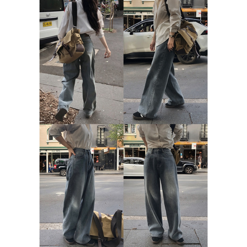 細腰圍推薦✿ 正韓製嘻哈寬鬆牛仔褲 pants ( slowand 自訂款 ) 長褲 高腰 單寧 丹寧-細節圖6