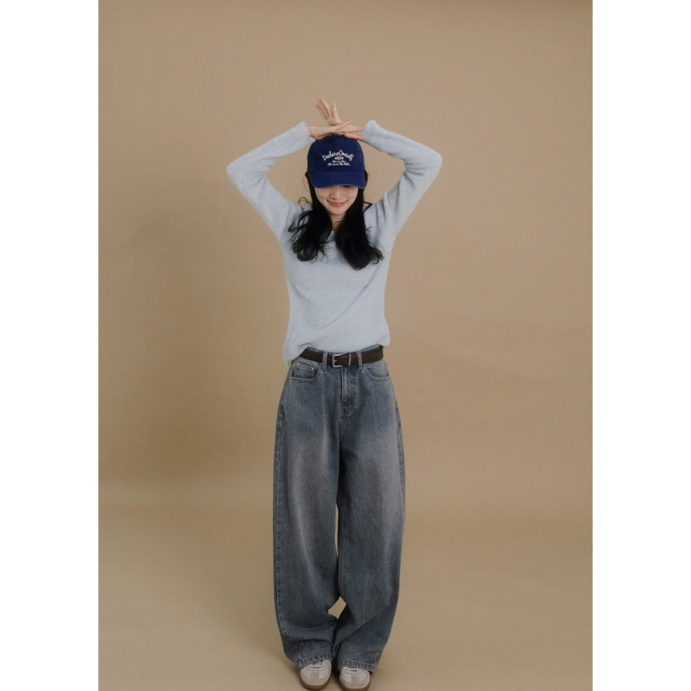 細腰圍推薦✿ 正韓製嘻哈寬鬆牛仔褲 pants ( slowand 自訂款 ) 長褲 高腰 單寧 丹寧-細節圖8