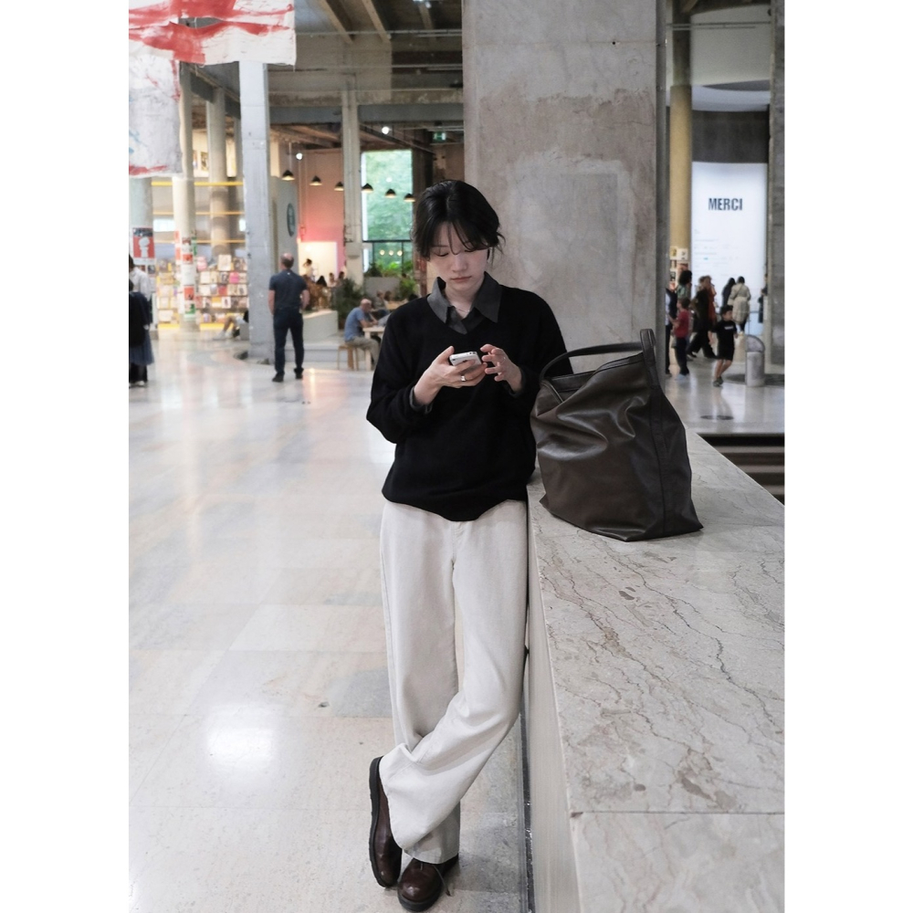 🍂 正韓製秋季法風紋路襯衫 shirt 3色 ( slowand 自訂款 ) 長袖 上衣 中短版 外套-細節圖4