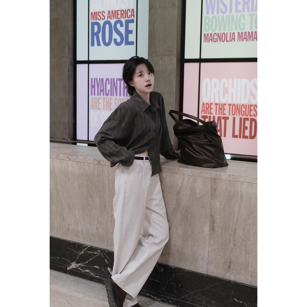 🍂 正韓製秋季法風紋路襯衫 shirt 3色 ( slowand 自訂款 ) 長袖 上衣 中短版 外套-細節圖6