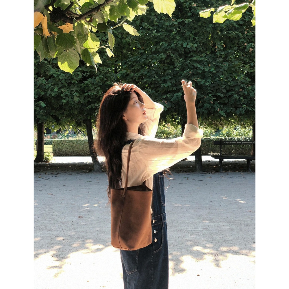 🍂 正韓製秋季法風紋路襯衫 shirt 3色 ( slowand 自訂款 ) 長袖 上衣 中短版 外套-細節圖11