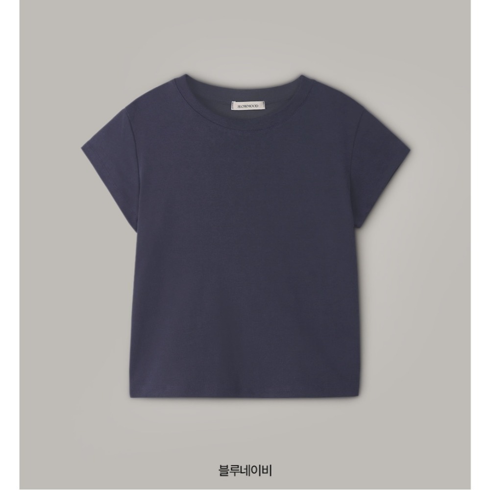 正韓製水洗色亮點短袖上衣 tee 3色 ( slowand 自訂款 ) 短踢 短T 圓領 素色 修身 棉T 親膚-海軍藍