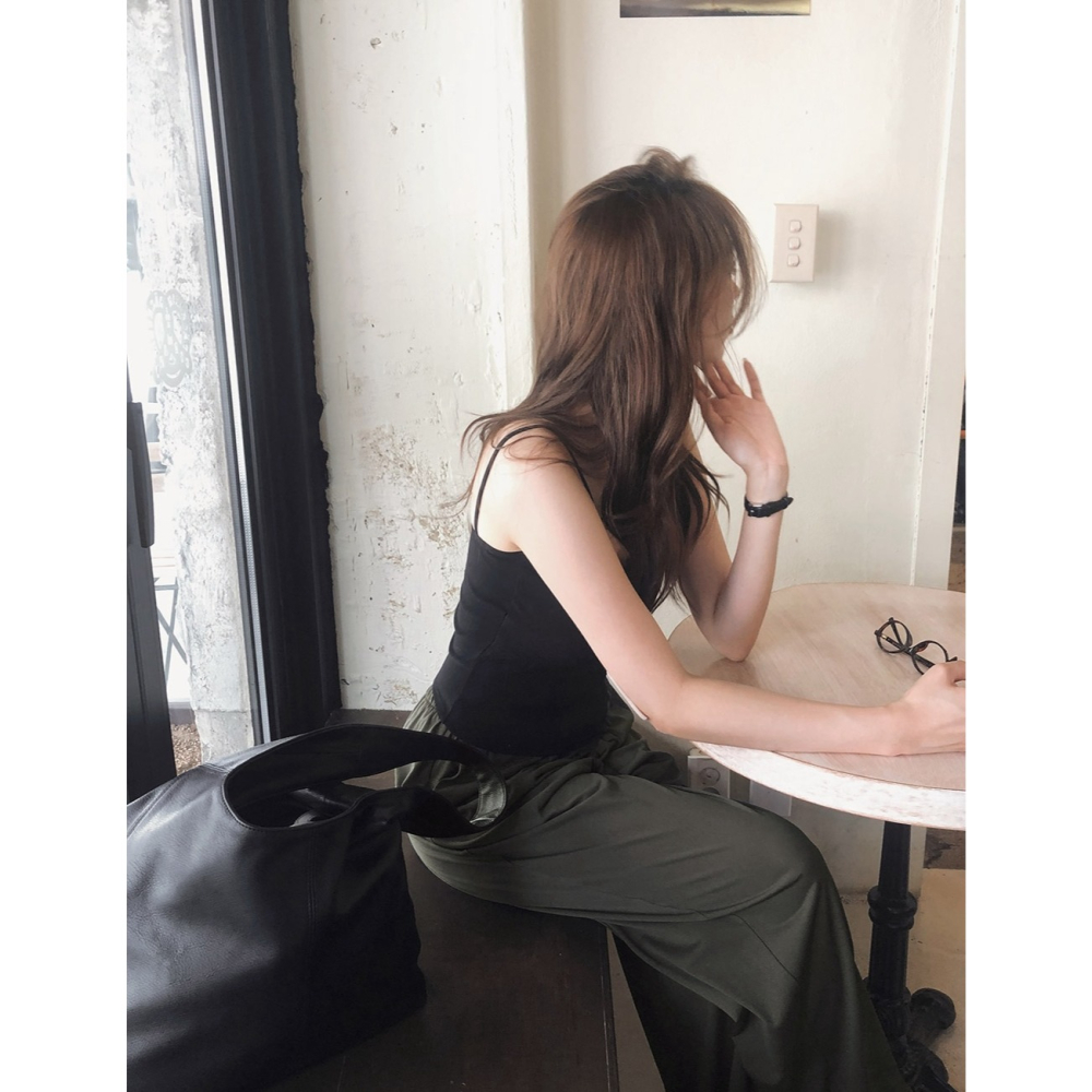 素色/條紋 正韓製有胸墊細肩帶背心 sleeveless 4色 （ slowand 自訂款 ） 無袖 上衣 吊帶 罩杯-細節圖3