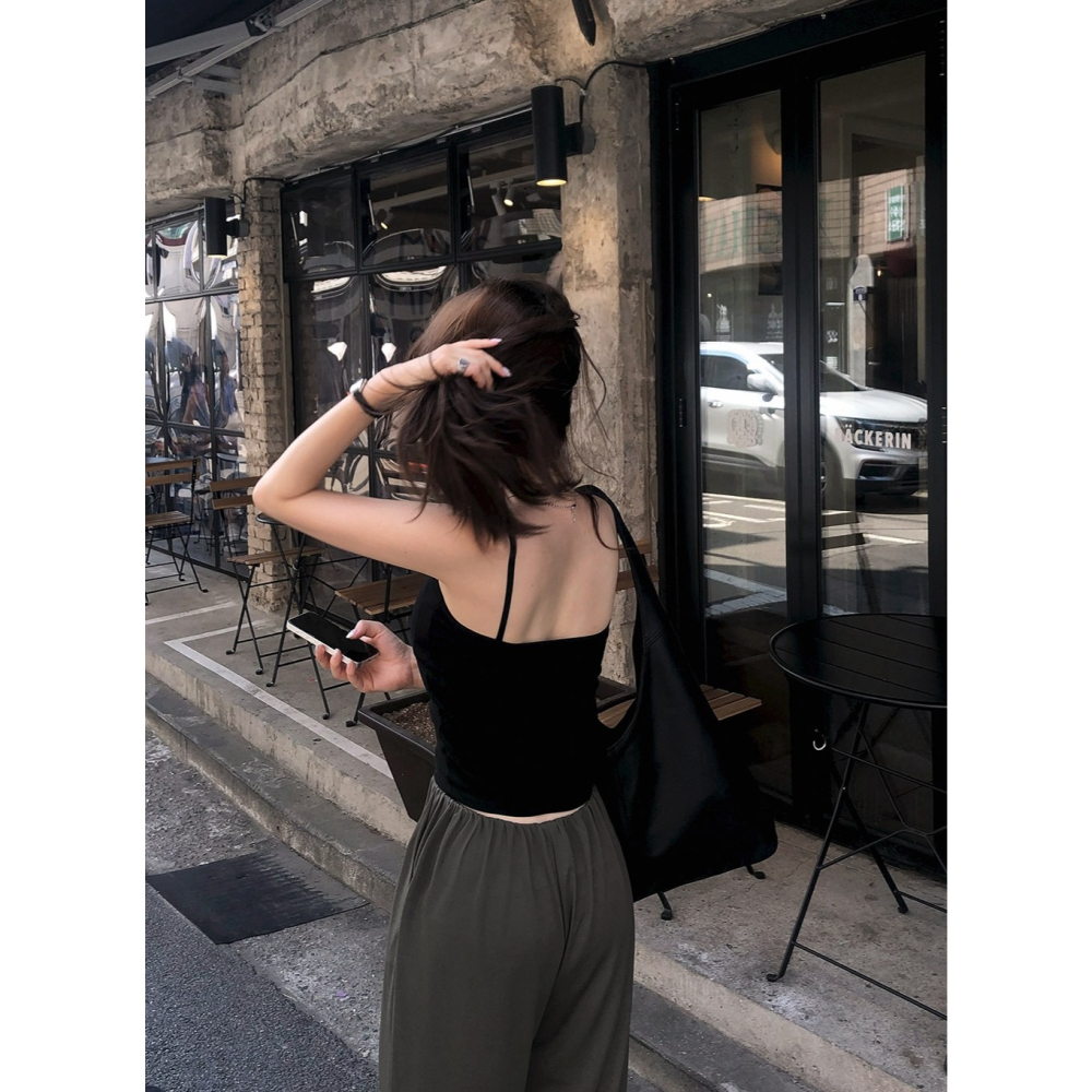 素色/條紋 正韓製有胸墊細肩帶背心 sleeveless 4色 （ slowand 自訂款 ） 無袖 上衣 吊帶 罩杯-細節圖6