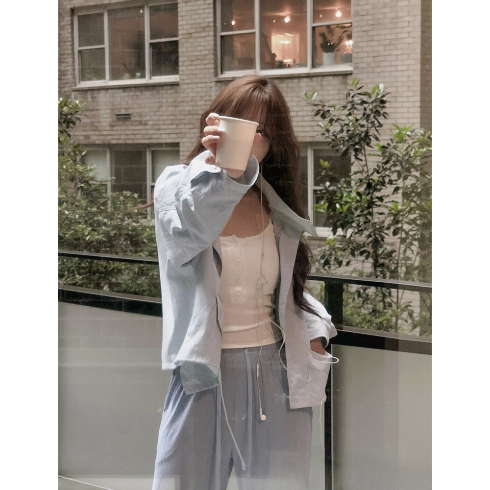 素色/條紋 正韓製有胸墊細肩帶背心 sleeveless 4色 （ slowand 自訂款 ） 無袖 上衣 吊帶 罩杯-細節圖8