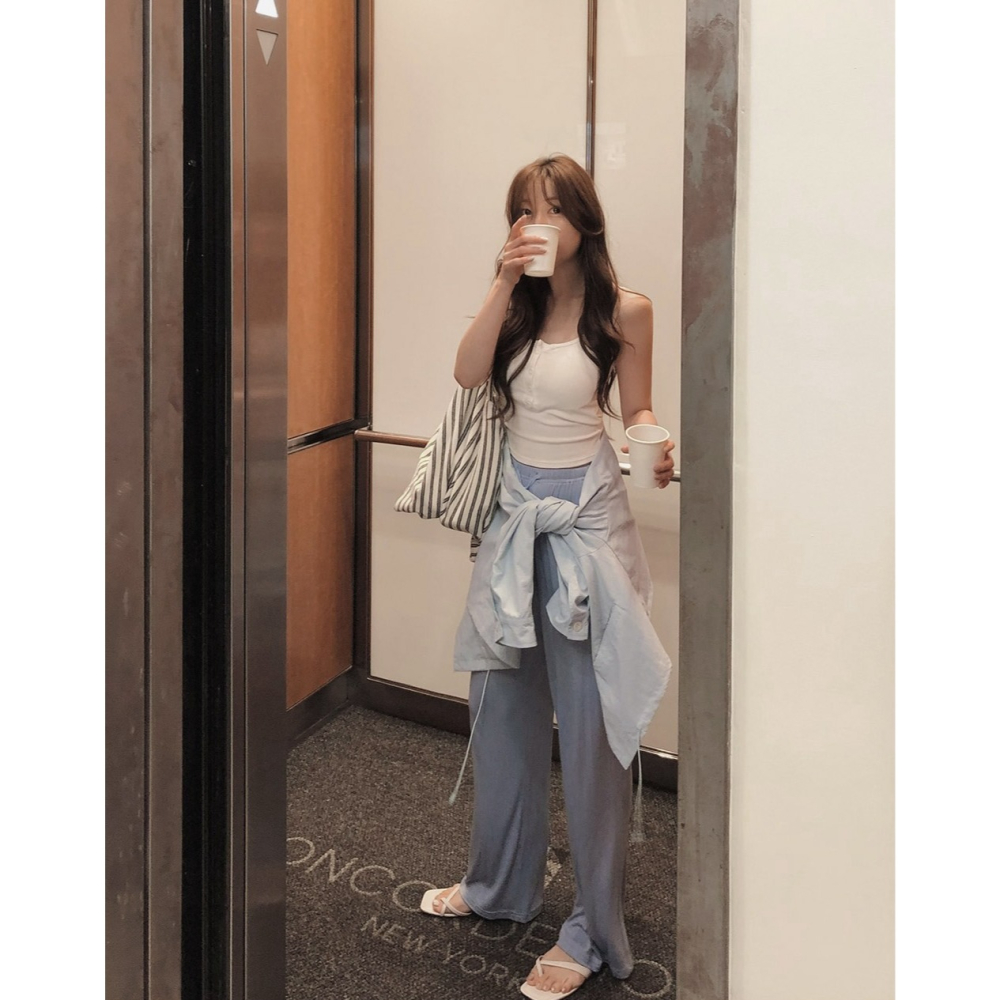 素色/條紋 正韓製有胸墊細肩帶背心 sleeveless 4色 （ slowand 自訂款 ） 無袖 上衣 吊帶 罩杯-細節圖10