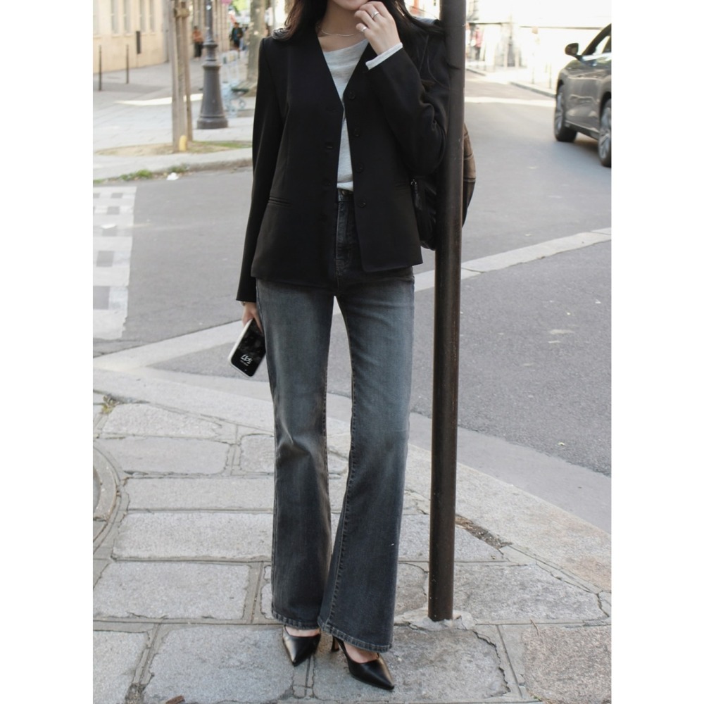 正韓製隱藏鬆緊帶靴型褲 pants （ slowand 自訂款 ） 나이브 히든밴딩 세미부츠컷 팬츠-細節圖7