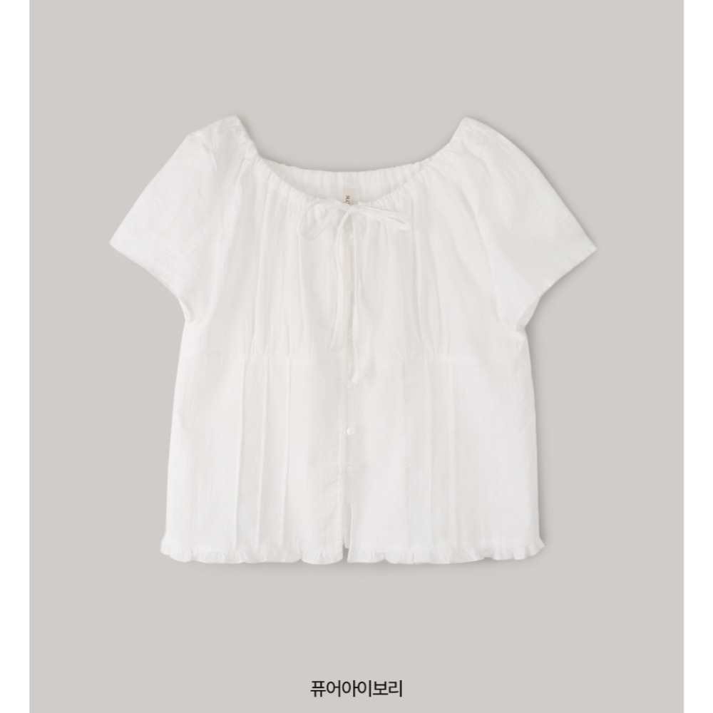 正韓製Sand褶皺短袖襯衫 blouse 2色 ( slowand 自訂款 ) 短袖 上衣 蝴蝶結 綁帶 腰身-規格圖11