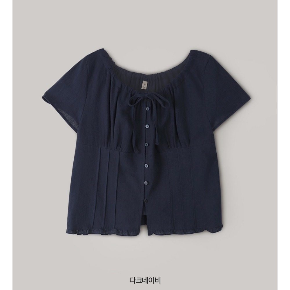 正韓製Sand褶皺短袖襯衫 blouse 2色 ( slowand 自訂款 ) 短袖 上衣 蝴蝶結 綁帶 腰身-規格圖11