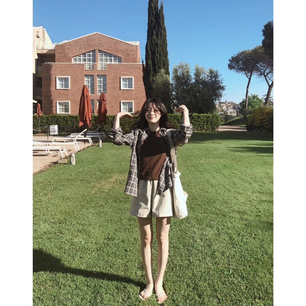 🍂 正韓製秋天沈穩色系格紋襯衫 shirt （ slowand 自訂款 ） 長袖 外套 上衣-細節圖4