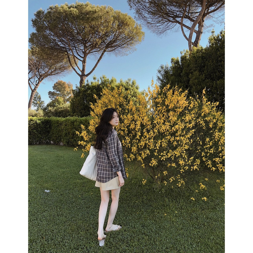 🍂 正韓製秋天沈穩色系格紋襯衫 shirt （ slowand 自訂款 ） 長袖 外套 上衣-細節圖7