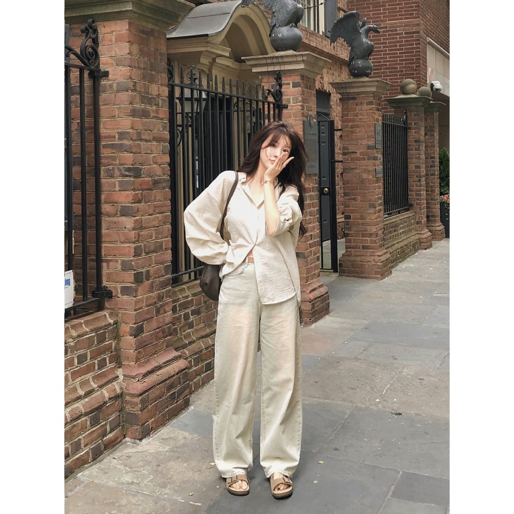 正韓製自然紋路亞麻襯衫 shirt 2色 ( slowand 自訂款 ) 褶皺感 長袖 上衣 寬鬆 外套-細節圖4