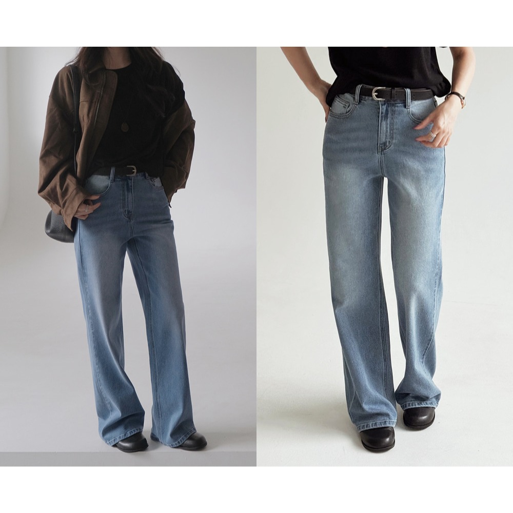 🍂 秋季經典版型彈力腰圍直筒褲 pants （ slowand 自訂款 ） 牛仔褲 長褲 高腰 寬管 寬鬆-細節圖2