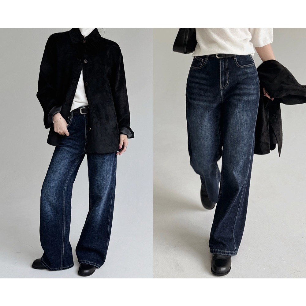 🍂 秋季經典版型彈力腰圍直筒褲 pants （ slowand 自訂款 ） 牛仔褲 長褲 高腰 寬管 寬鬆-細節圖3