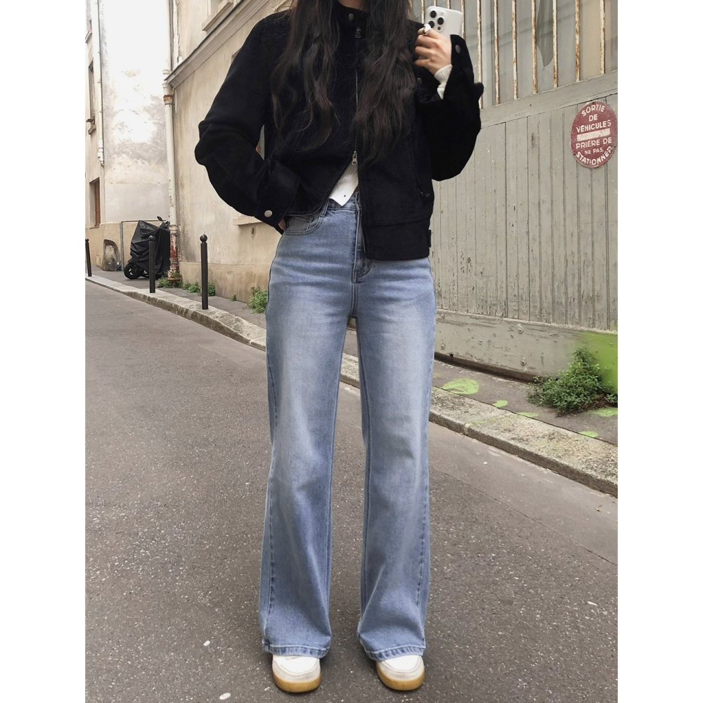 🍂 秋季經典版型彈力腰圍直筒褲 pants （ slowand 自訂款 ） 牛仔褲 長褲 高腰 寬管 寬鬆-細節圖4